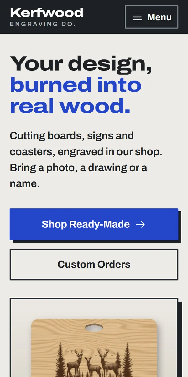 The Kerfwood Engraving Co. site on a phone
